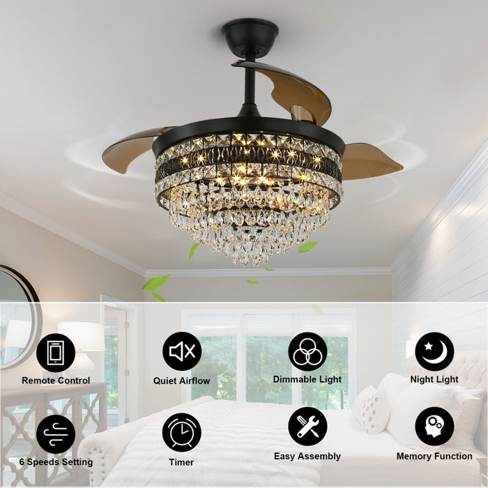 Windora Valencia 42" Crystal Chandelier DC Ceiling Fan w/ 3CCT Dimmable LED