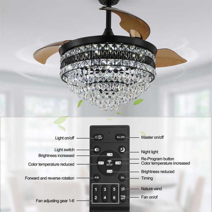 Windora Valencia 42" Crystal Chandelier DC Ceiling Fan w/ 3CCT Dimmable LED