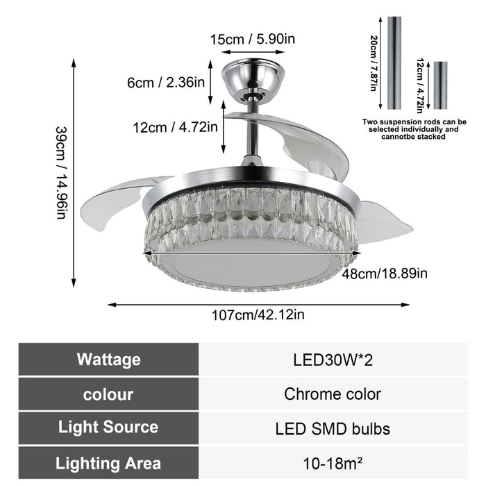 Windora Celestia 42" Crystal Chandelier DC Ceiling Fan w/ 3CCT Dimmable LED
