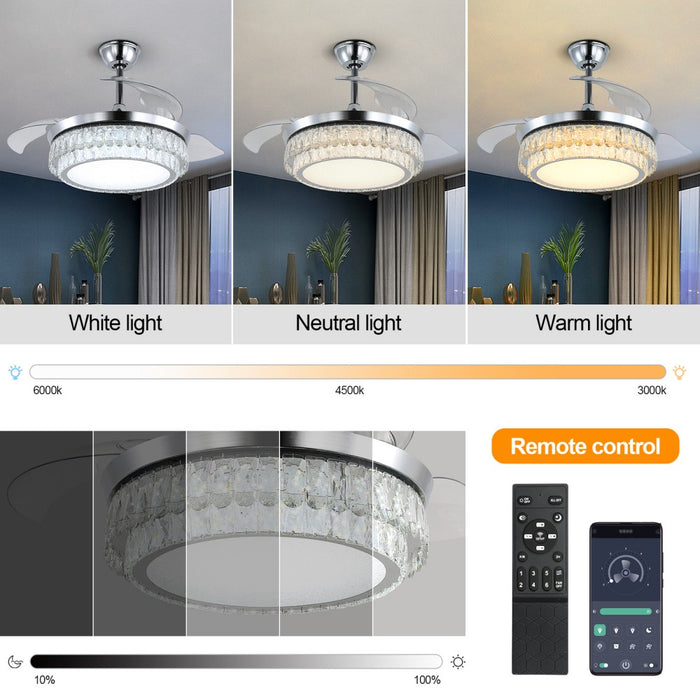 Windora Celestia 42" Crystal Chandelier DC Ceiling Fan w/ 3CCT Dimmable LED