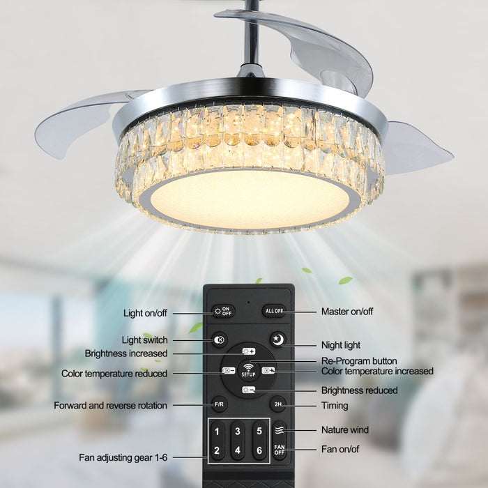 Windora Celestia 42" Crystal Chandelier DC Ceiling Fan w/ 3CCT Dimmable LED