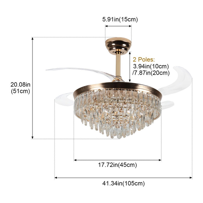 Windora Seraphina 42" Crystal Cascade DC Ceiling Fan w/ 3CCT LED Remote Control