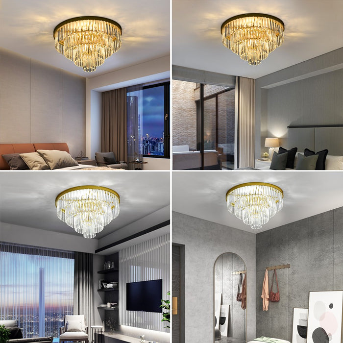 Brionne Crystal Tiered Flush Mount Chandelier 60/80cm Gold/Black