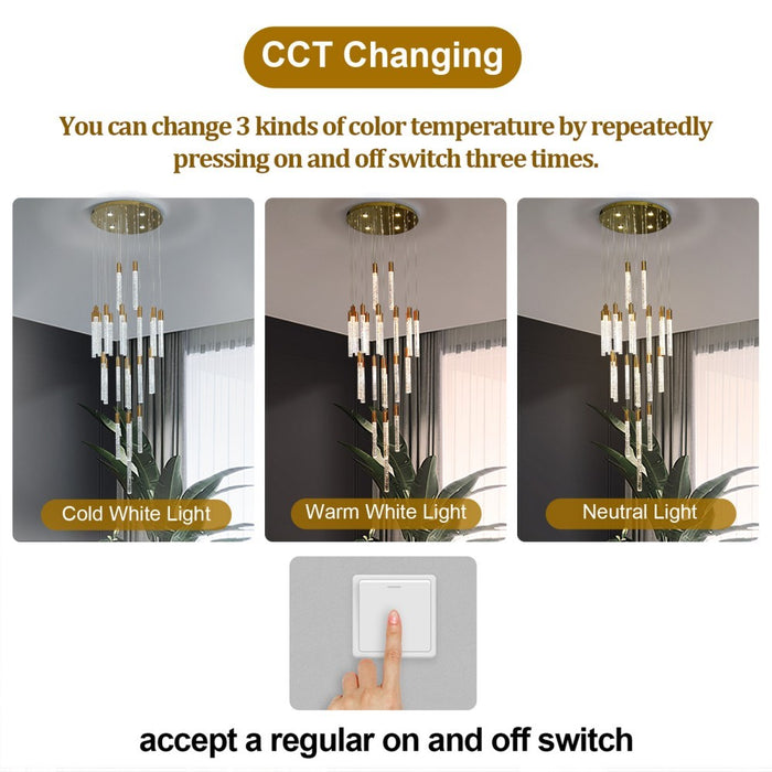 Aroha 30-Head Spiral Crystal Chandelier – Tri-Colour
