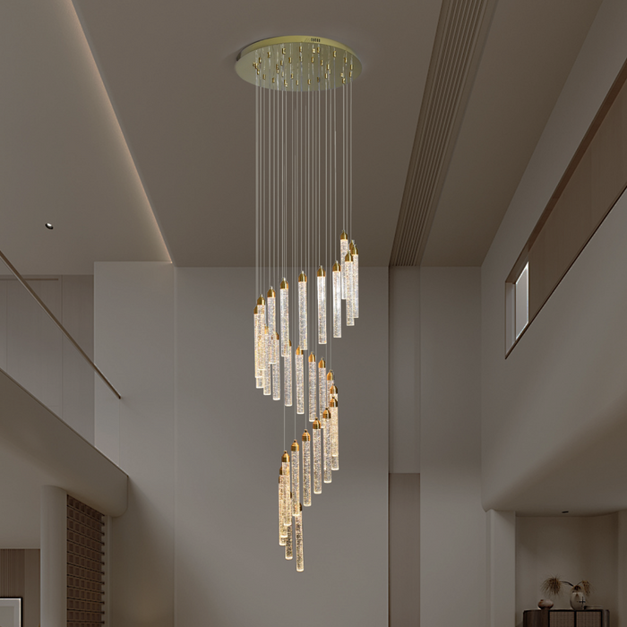 Kaia 30-Head Spiral Crystal Chandelier – Tri-Colour