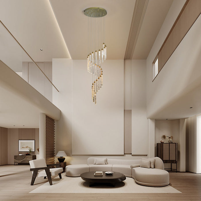 Kaia 30-Head Spiral Crystal Chandelier – Tri-Colour
