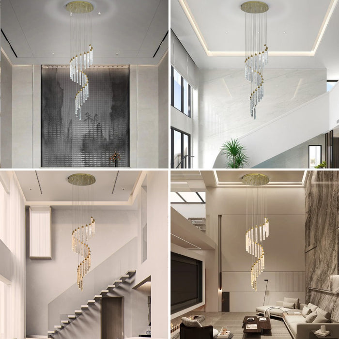 Kaia 30-Head Spiral Crystal Chandelier – Tri-Colour