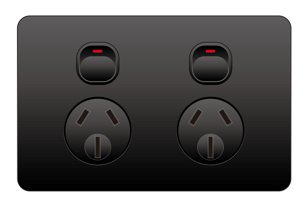 10A Double GPO Acrylic Wall Socket – Slimline Design in Black or White