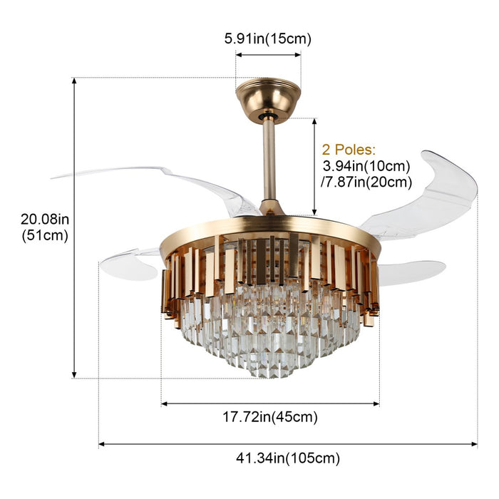 Windora Solenne 42" Gold Crystal Chandelier DC Ceiling Fan w/ 3CCT LED Remote