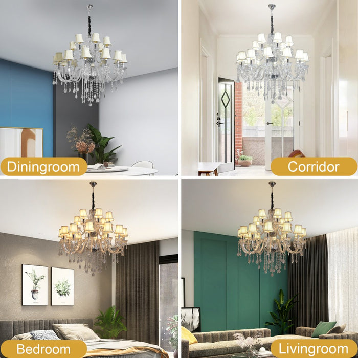 Juliette 18-Light Crystal Chandelier with Shades – 100cm