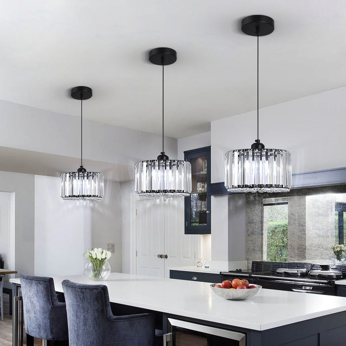 Aria Crystal Pendant Light – 3CCT E27 Ceiling Fixture Rose Gold/Black