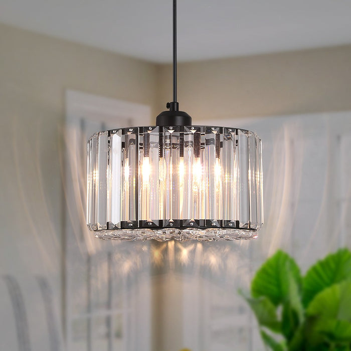 Aria Crystal Pendant Light – 3CCT E27 Ceiling Fixture Rose Gold/Black