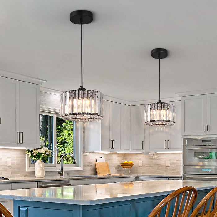 Aria Crystal Pendant Light – 3CCT E27 Ceiling Fixture Rose Gold/Black