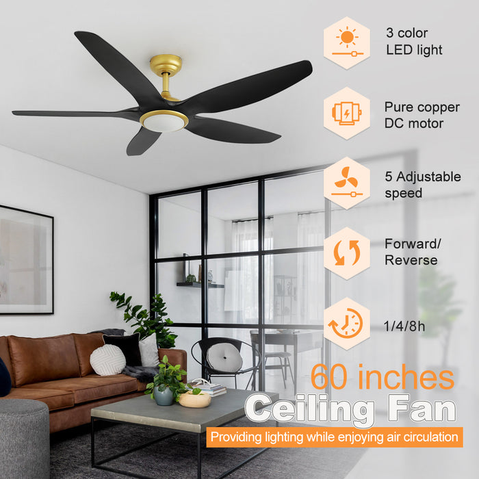 60'' Ceiling Fan DC Motor With LED Light Remote Control Timer
