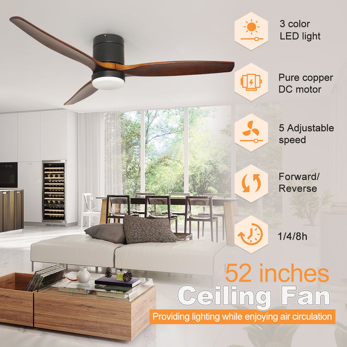 52'' Ceiling Fan DC Motor With LED Light Remote Timer