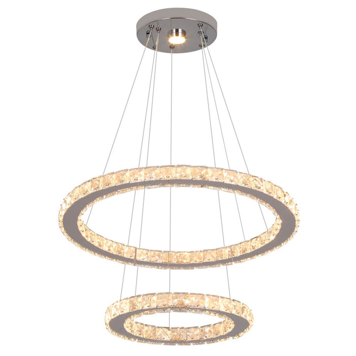 Macy 41W Tri-Colour Dimmable 2-Ring Crystal Pendant Light