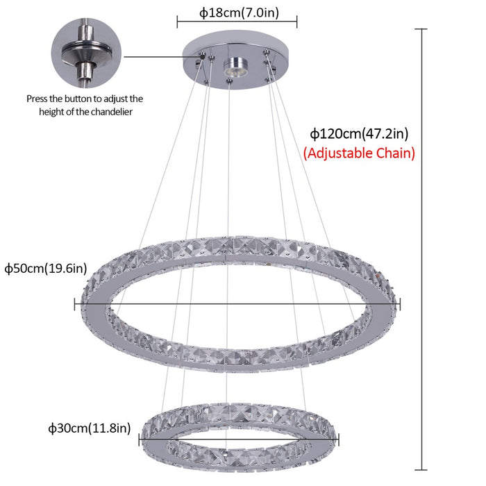 Macy 41W Tri-Colour Dimmable 2-Ring Crystal Pendant Light