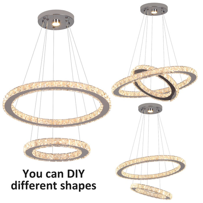 Macy 41W Tri-Colour Dimmable 2-Ring Crystal Pendant Light