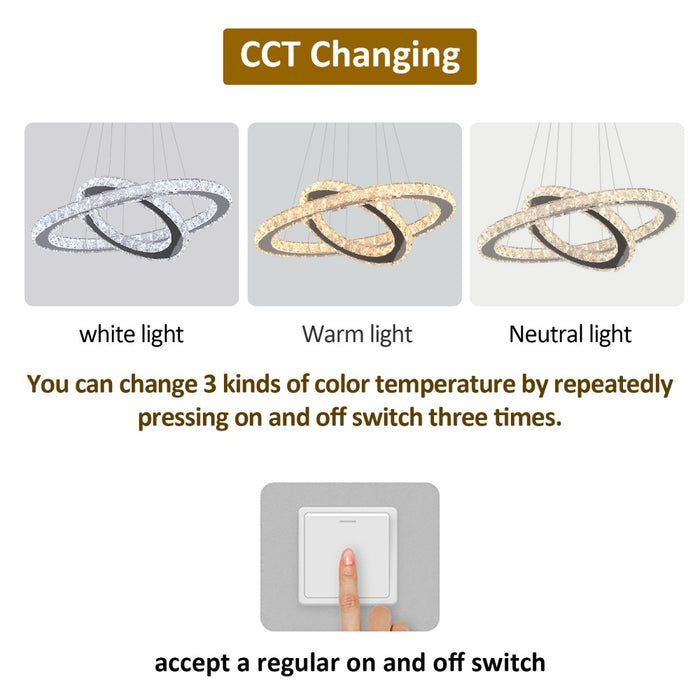 Macy 41W Tri-Colour Dimmable 2-Ring Crystal Pendant Light