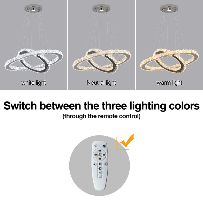 Macy 41W Tri-Colour Dimmable 2-Ring Crystal Pendant Light