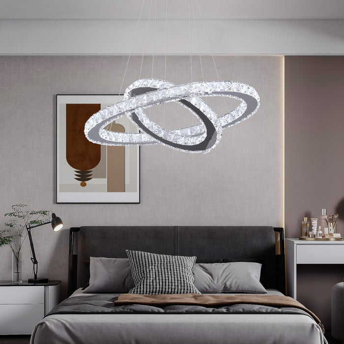 Macy 41W Tri-Colour Dimmable 2-Ring Crystal Pendant Light
