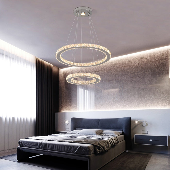 Macy 41W Tri-Colour Dimmable 2-Ring Crystal Pendant Light