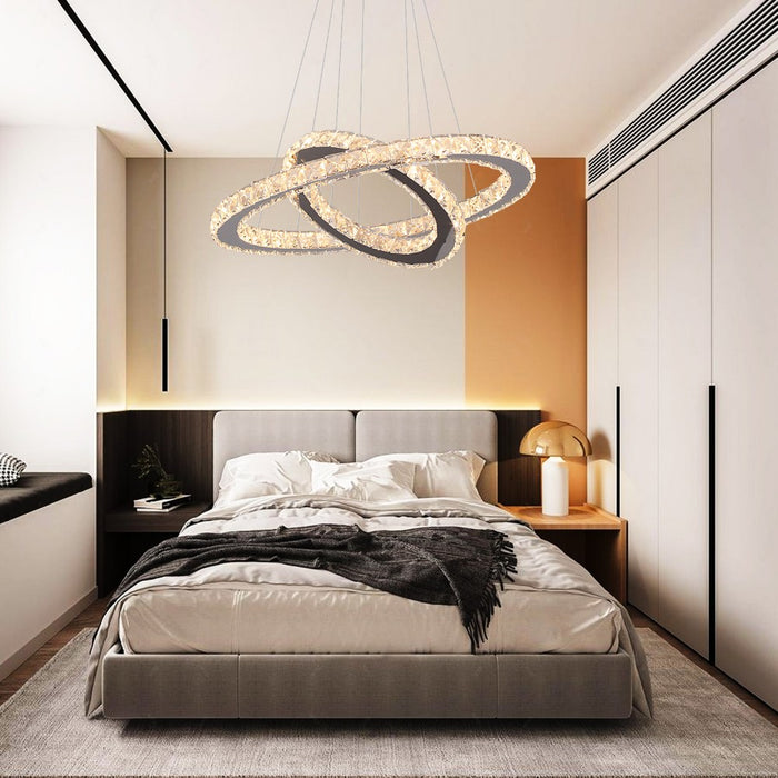 Macy 41W Tri-Colour Dimmable 2-Ring Crystal Pendant Light