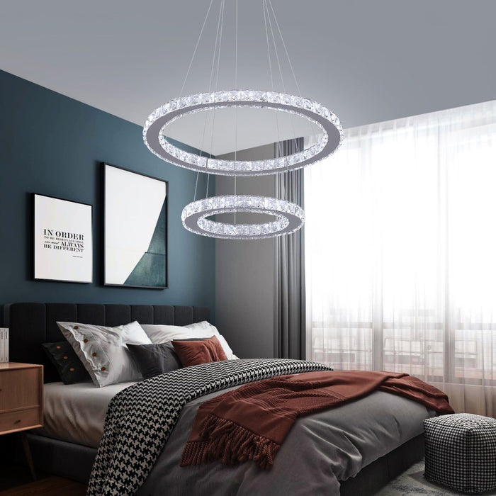 Macy 41W Tri-Colour Dimmable 2-Ring Crystal Pendant Light