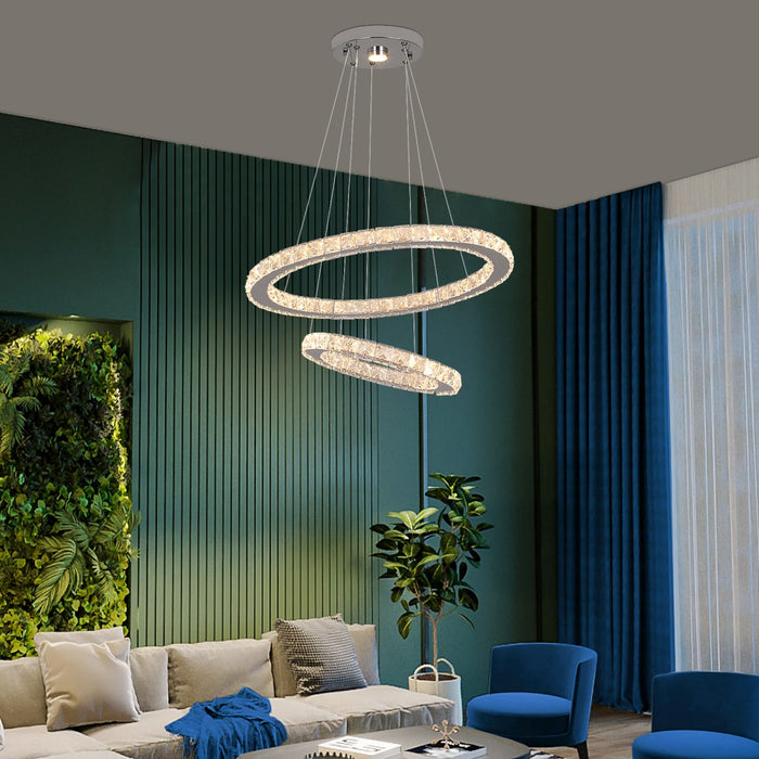 Macy 41W Tri-Colour Dimmable 2-Ring Crystal Pendant Light