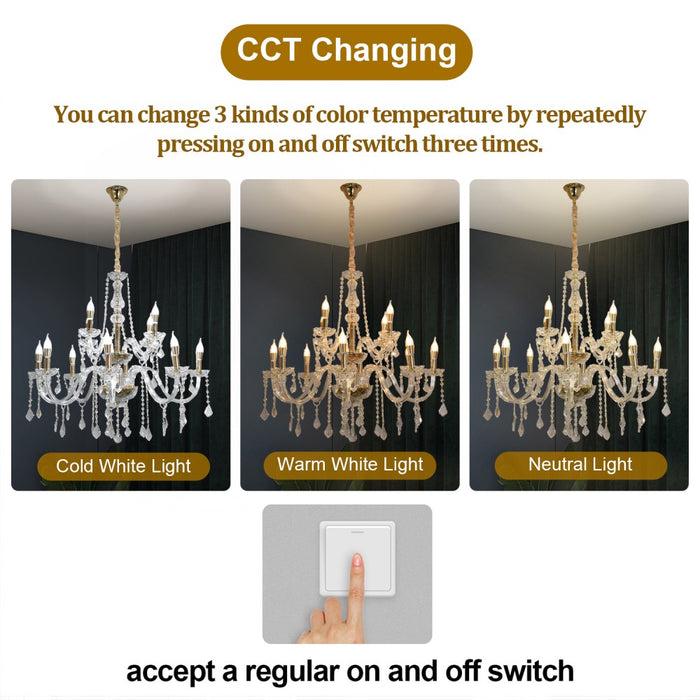 Amorette 12-Light Crystal Chandelier – 89cm – Gold Finish