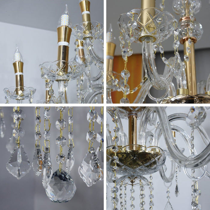 Amorette 12-Light Crystal Chandelier – 89cm – Gold Finish