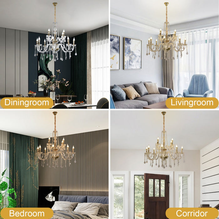 Amorette 12-Light Crystal Chandelier – 89cm – Gold Finish
