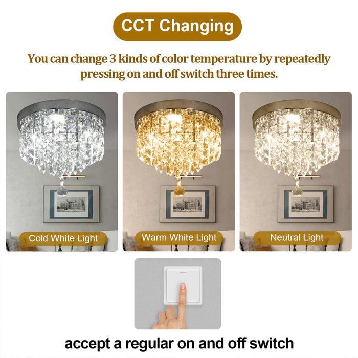 Celina 30W Tri-Colour Crystal Flush Mount Ceiling Light – 25cm