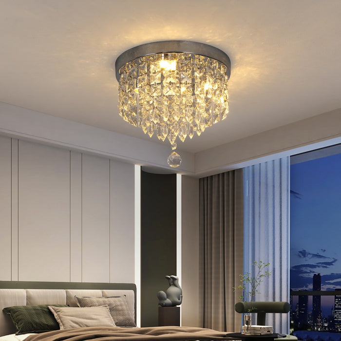 Celina 30W Tri-Colour Crystal Flush Mount Ceiling Light – 25cm
