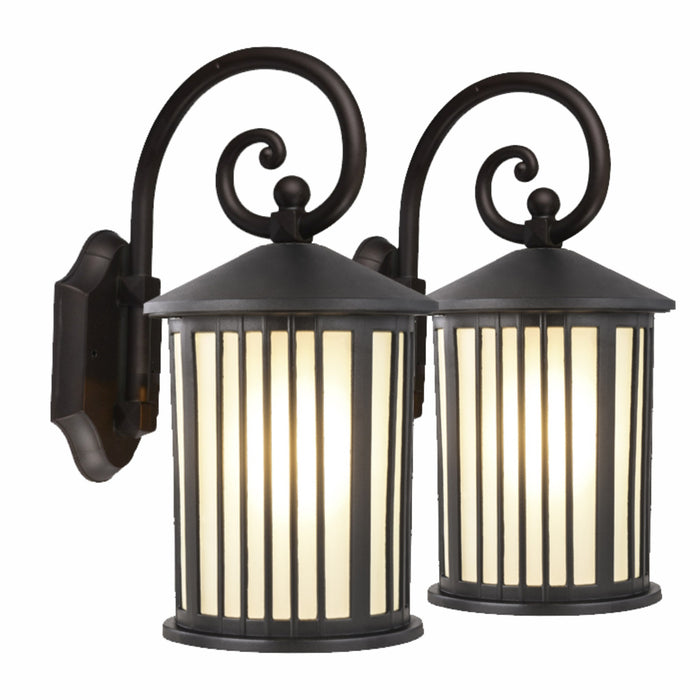 Barcelona exterior wall sconce lanterns with frosted glass, matte black, IP44, pack of 2