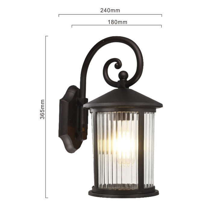 Malaga exterior wall sconce lantern with ribbed glass, matte black, IP44