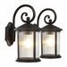 Malaga exterior wall sconce lanterns with ribbed glass, matte black, IP44, pack of 2
