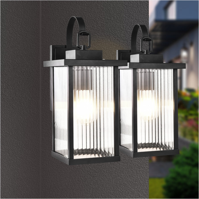 Monaco rectangular exterior wall lantern with ribbed glass, matte black, IP44