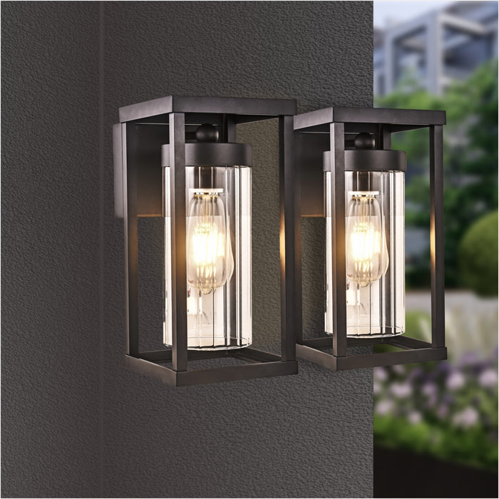 Oslo rectangular exterior wall lantern with clear ribbed glass, matte black, IP44