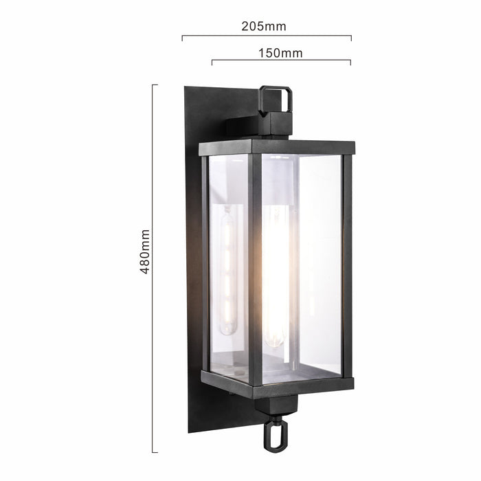 Toledo rectangular exterior wall lantern, matte black, IP54
