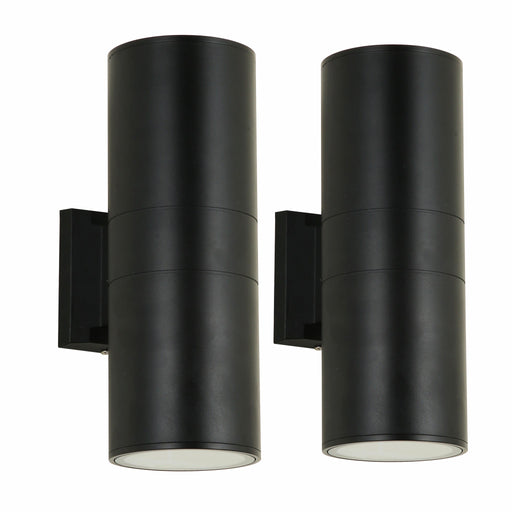 Sydney cylinder up and down exterior wall lights in matte black, IP54, pack of 2