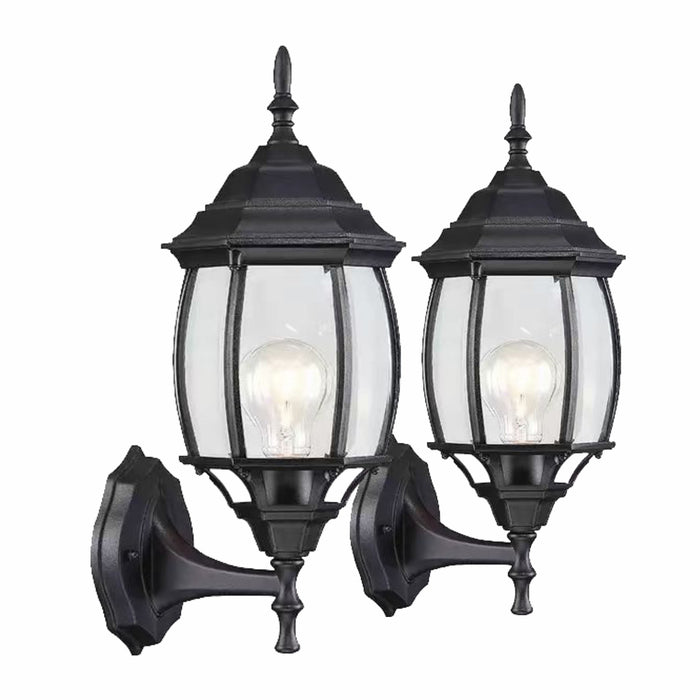 Madrid exterior wall sconce lanterns with clear glass, matte black, IP44, pack of 2