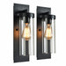 Nordic industrial exterior wall lights with clear glass cylinders, matte black, IP44, pack of 2