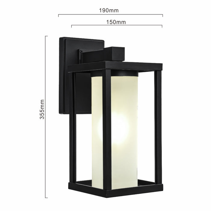 Valencia geometric exterior wall sconce with frosted glass cylinder, matte black, IP44
