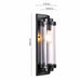 Milan industrial exterior wall sconce with ribbed glass cylinder, matte black, IP54