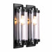 Milan industrial exterior wall sconces with ribbed glass cylinders, matte black, IP54, pack of 2
