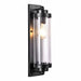 Milan industrial exterior wall sconce with ribbed glass cylinder, matte black, IP54
