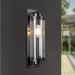 Milan industrial exterior wall sconce with ribbed glass cylinder, matte black, IP54