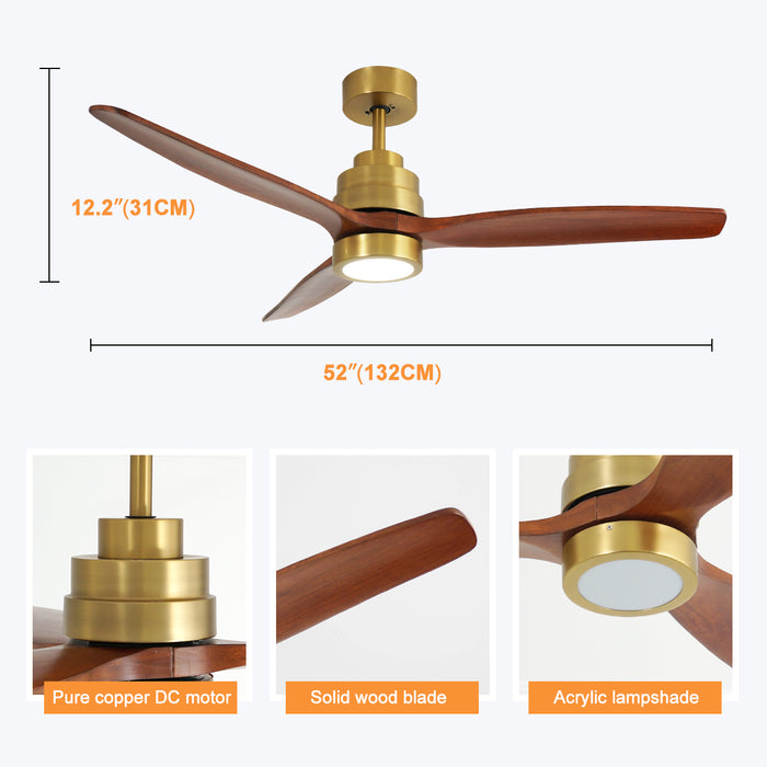 52'' Ceiling Fan DC Motor With LED Light Remote Timer