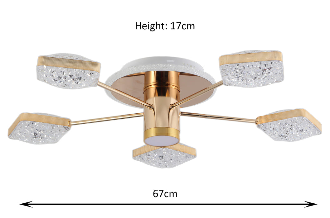 40W Tri-Colour Dimmable Gold Crystal Chandelier